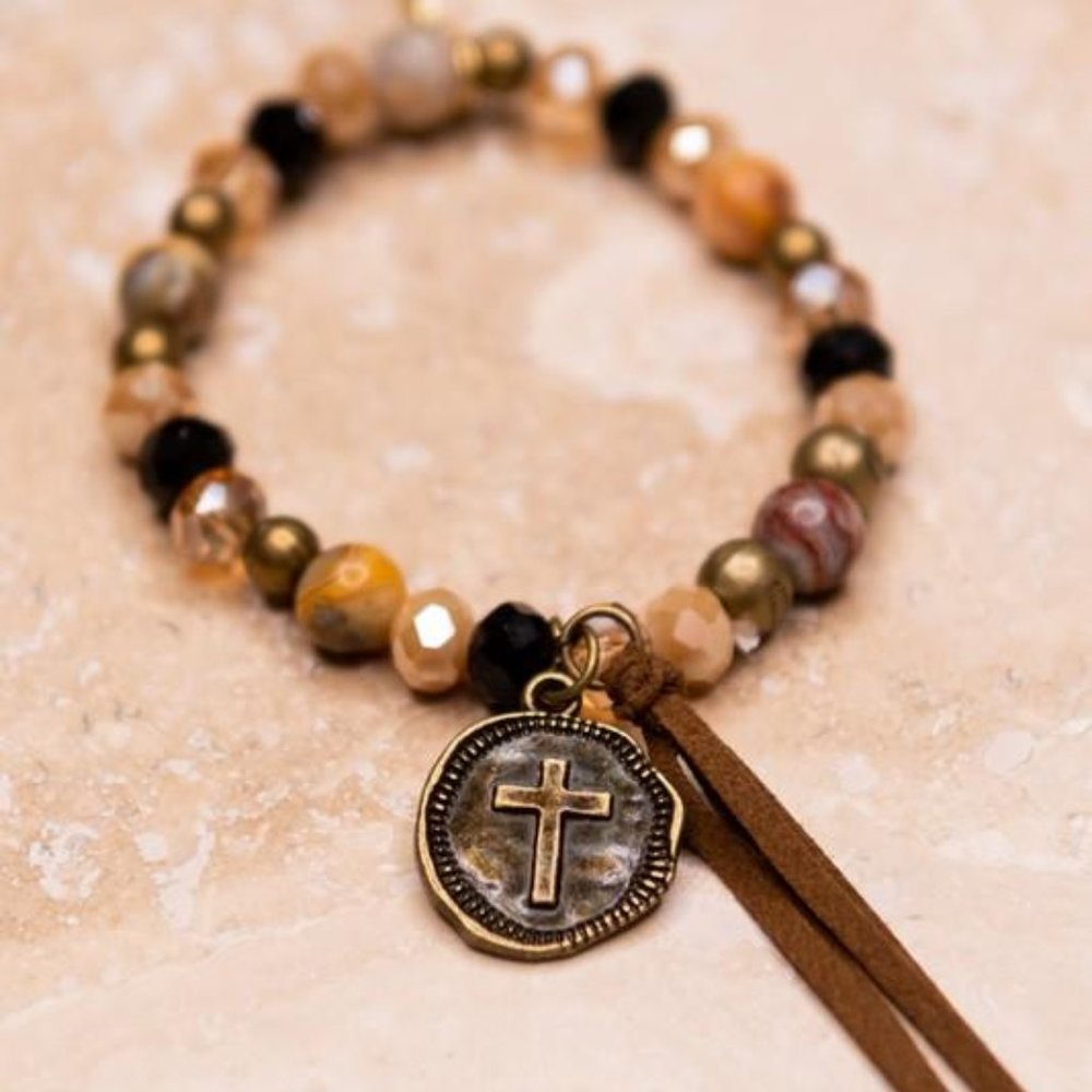 Beaded Fringe Bracelet-Brn